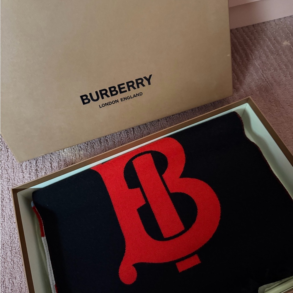 Burberry Black Scarf with Red Monogram